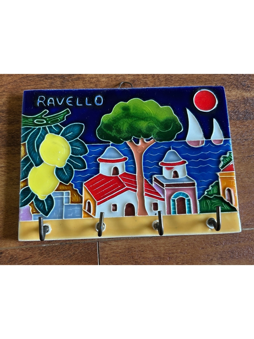 Hand Painted Ceramic Wall Hook Rack with Ravello Design